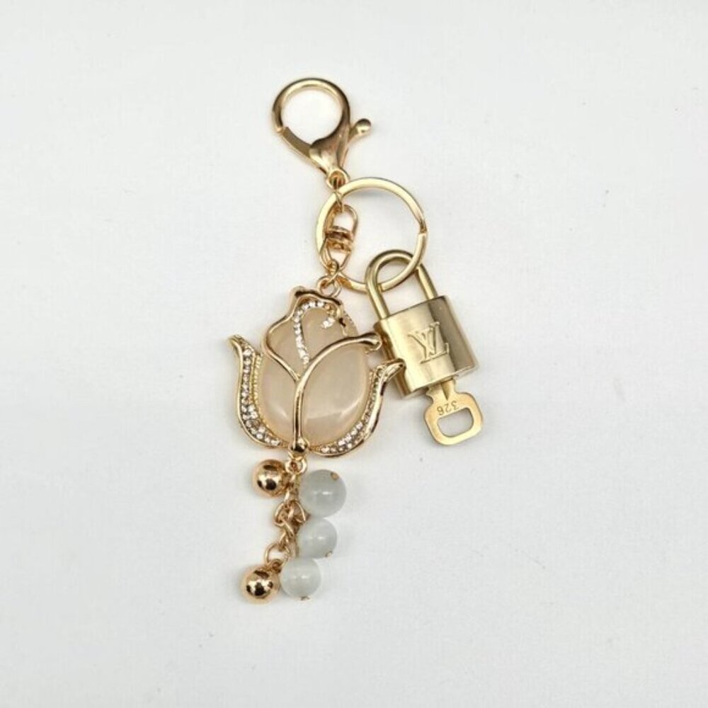 Louis Vuitton Gold Padlock Key 🔒 Authentic LV Charm + Unbranded Flower Keychain